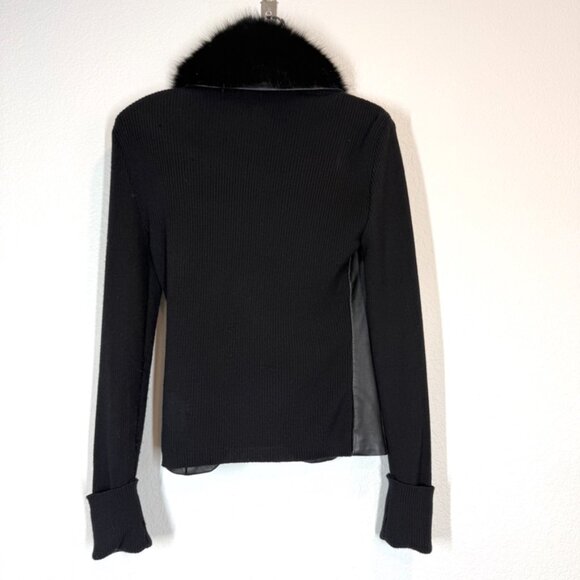 Cache Black Leather Dressy Blazer Jacket Detachable Fox Fur Trim Collar Medium - Picture 8 of 16